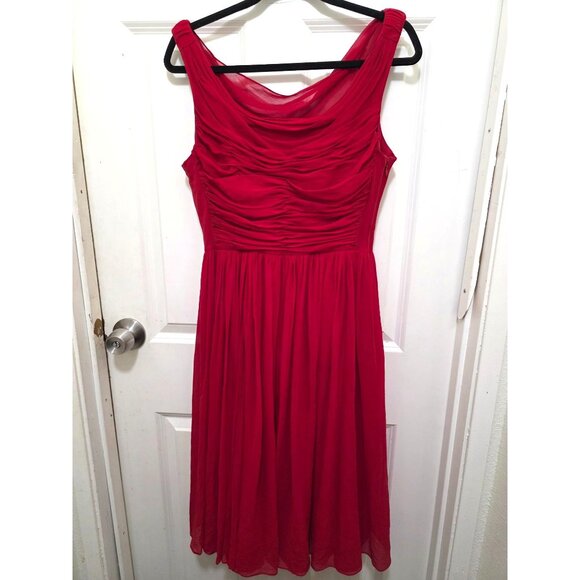 MOULINETTE Soeurs Women 100% Silky Red Sleeveless Rushed Chiffon Dress Sheer Ove - Picture 2 of 12